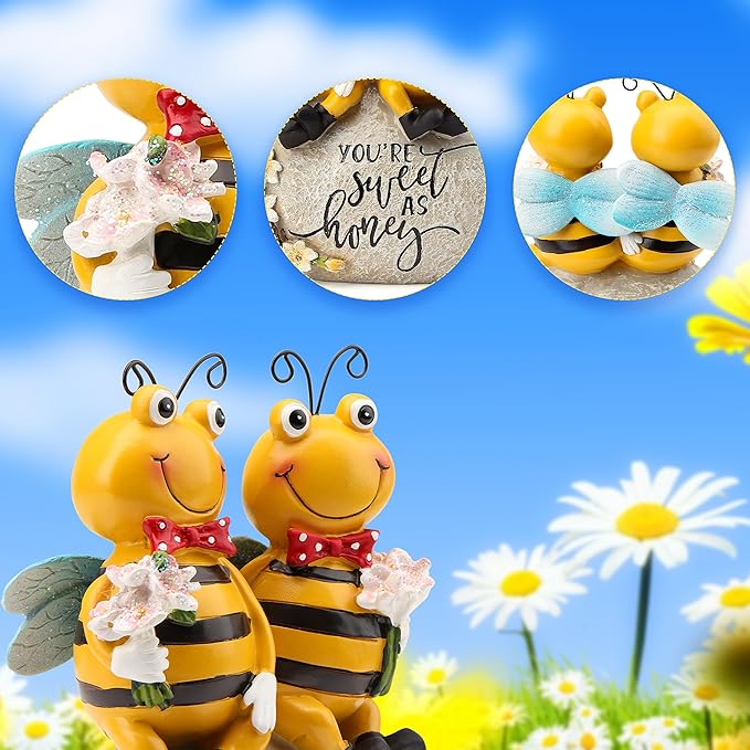Smadeer Bee Statue for Garden Decorations Honey Bee Figurine for Outdoor Patio Lawn Porch Yard Backyard Outside Indoor Shelf Table Home Decor Garden Sculptures & Statues Holiday Spring Summer Bee Gift