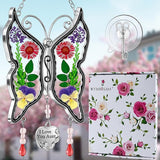 KY&BOSAM Gift for Aunt Suncatcher Butterfly I Love You Aunt Gift Stain Glass Suncather for Window Hanging Wind Chime with Pressed Flower Embedded Birthday Gifts for Women Mother`s Day Christmas