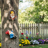 Real Gnome Statue, Garden Climbing Elves Sculpture, Outdoor Fairy Door Figurines, Fairy Hanging Decor, Tree Hugger Perfect for Garden Lovers Lawn, Patio,Yard Decor,Tree Peeker (2Pcs)