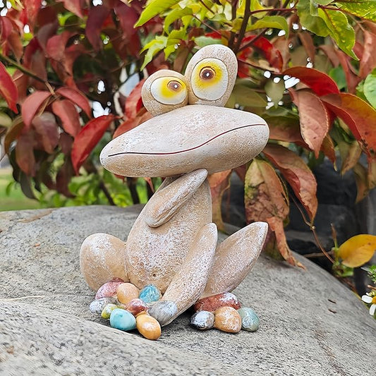 Resin Stone Frog Statue,Adorable Fairytale Garden Decor,Weathered Rock-Style Decor for Zen Garden, Patio & Farmhouse Home