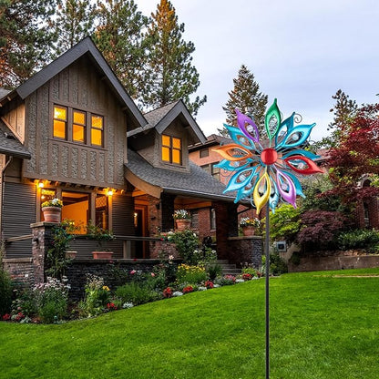 MUMTOP Wind Spinners 43.7 Inch Multi-Color Kinetic Sculpture Metal Windmill with Stake for Garden Yard Lawn Outdoor Decor