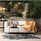 Garage door banner cover, 6x13 ft beautiful garden scene with flowers and waterfalls background, Large Outdoor Backyard Landscape Decoration (Garden Waterfall)