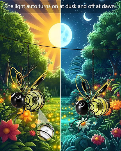 Lighted Outdoor Display - Solar Powered Hanging Bee Decor with Bouncy Springs - Outdoor Hanging Solar Lights for Garden Decor, Yard, Patio, Porch (Yellow)