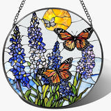 Stained Glass Window Hanging, 8 Inch Lavender & Butterfly Sun Catcher Decor, Stained Glass Ornament, Suncatchers for Windows Hanging, Window Decor, Gifts for Butterfly Lovers, Flower Lovers Gifts