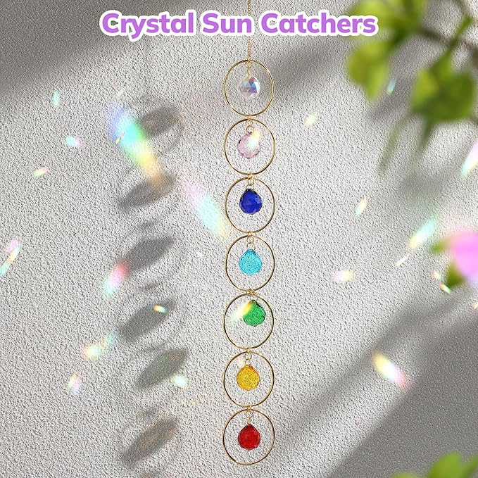 Thyle Healing Crystal Wind Chimes for Outside Window 7 Chakra Hanging Crystal Sun Catchers for Easter Indoor Outdoor Home Wall Decor Birthday Gifts(Classic Style)