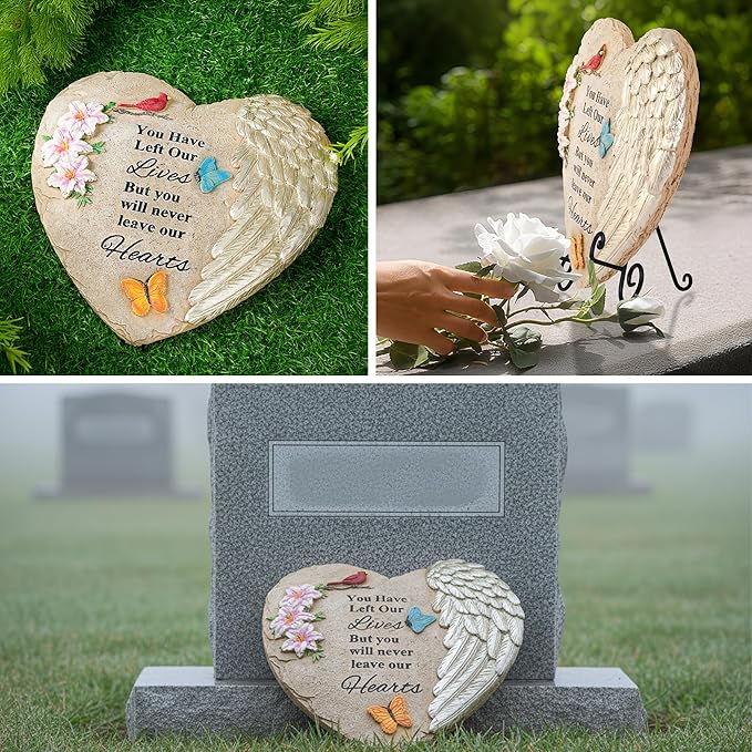 Memorial Garden Stones with Heartfelt Quote, Sympathy Gifts for Loss of Loved One, Bereavement Memorial Statue for Outdoor or Indoor Decor, Waterproof Stone for Grave Decoration(10 Inch)