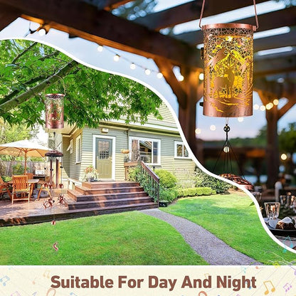 Retisee Deer Solar Wind Chimes Outdoor Metal Deer Gifts Solar Light Windchimes Outside Indoors Christmas Decoration Birthday Gift for Home Lawn Porch Patio Garden Yard