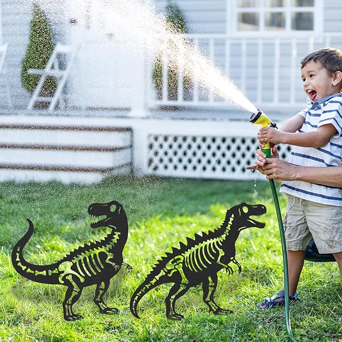 Dinosaur Decor Garden Stakes - 2 Pcs Metal Dinosaurs Statues Waterproof Yard Art Silhouette Decoration for Outside Patio Lawn Pathway Christmas New Year Ornaments Birthday Gifts for Adults