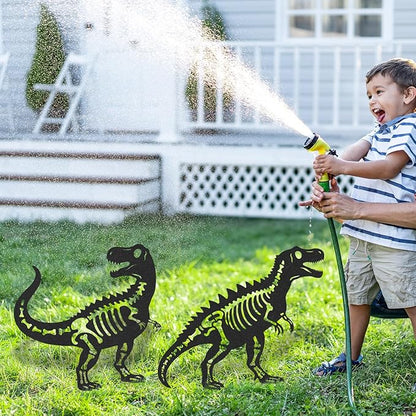 Dinosaur Decor Garden Stakes - 2 Pcs Metal Dinosaurs Statues Waterproof Yard Art Silhouette Decoration for Outside Patio Lawn Pathway Christmas New Year Ornaments Birthday Gifts for Adults