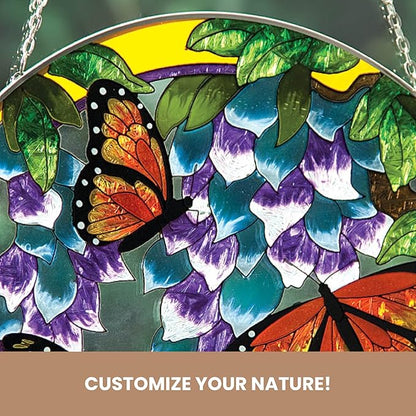 Bits and Pieces - Artistic Butterfly Suncatcher - Stained Glass Window Hanging - Hand-Painted Monarch Butterfly Suncatcher – Home Garden Decor - 9¾""