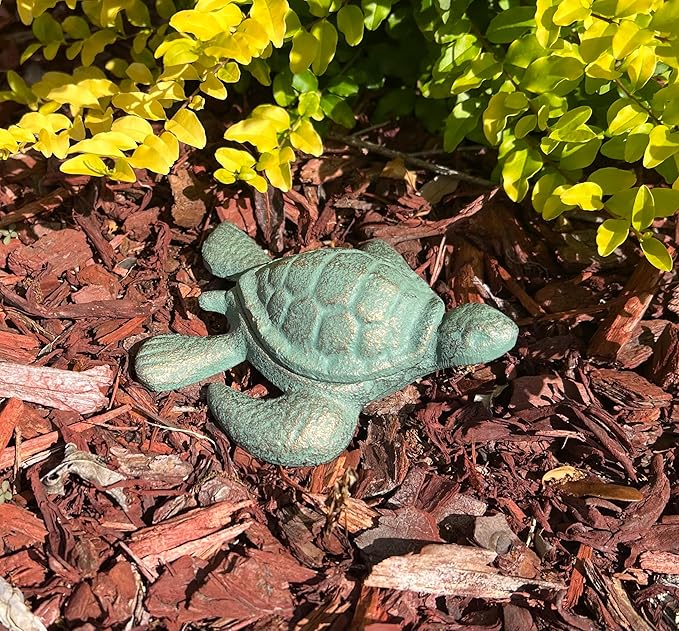 Top Brass Sea Turtle Key Hider Figurine - Cast Iron Garden Statue with Secret Storage Compartment Jewelry Trinket Box - Indoor/Outdoor Ocean Beach Decor