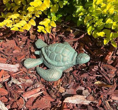Top Brass Sea Turtle Key Hider Figurine - Cast Iron Garden Statue with Secret Storage Compartment Jewelry Trinket Box - Indoor/Outdoor Ocean Beach Decor