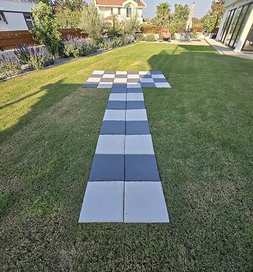 Garden Stepping Stones with Stakes – Set of 4, PP Walkway Pads, 15.5" x 15.5", Weather-Resistant, Easy Installation (4 Pcs, Beige)