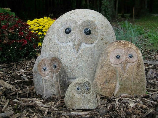 Hand Carved Natural Granite Boulder Owl – 8" Tall, Approx.12 lbs – Unique Garden & Home Décor Statue – One-of-a-Kind Gift