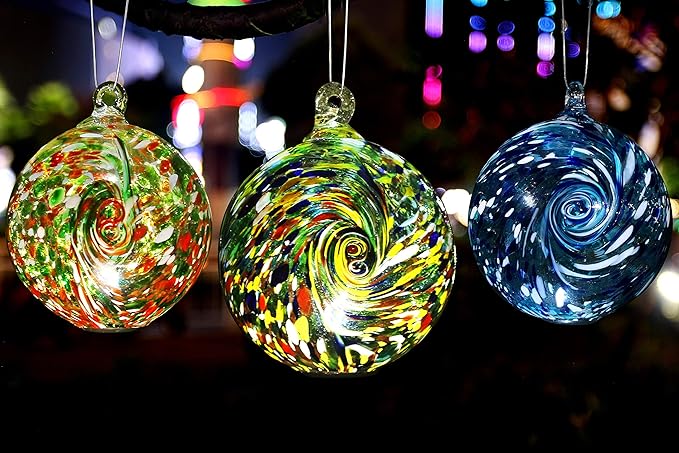6-Inch Solar Powered Hanging Galaxy Glass Gazing Ball Outdoor Garden Decoration (Aqua-Blue)