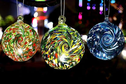 6-Inch Solar Powered Hanging Galaxy Glass Gazing Ball Outdoor Garden Decoration (Aqua-Blue)