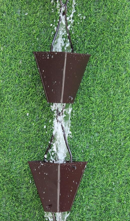 KAM Home Bronze Tapered Square Cups Rain Chain with Installation Kit (Brown, 8.5)