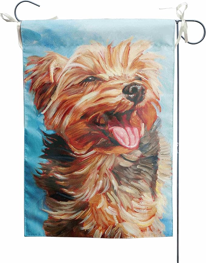 Happy Yorkie Garden Flag - Dog All-Weather Flag, Small Puppy Outdoor Seasonal Flag, 12 x 18 Inch, Vibrant Color, Double Sided, Holiday Yard Decor