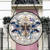 DASTOLL Stained Glass Window Hanging, Dragonfly Flower Suncatcher for Doors Home Sun Catchers Decoration and Christmas, Mother's Day Birthday Gifts for Women, Men, and Mom 14.9x14.9 in