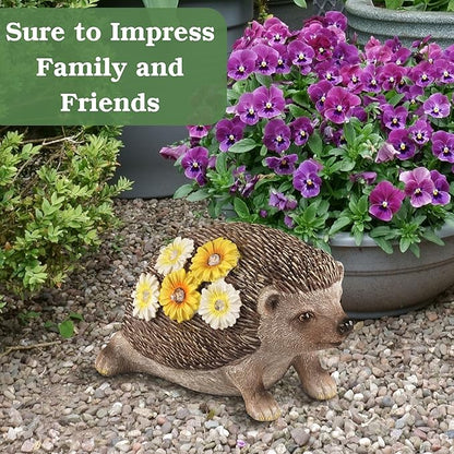 Muldale Solar Hedgehog Garden Decor with House Key Hiders Outside Decorative Compartment - Solar Animal Statue - Solar Powered Hedgehog Gifts - Humphrey The Hedgehog