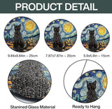 Starry Night Black Cat Stained Glass Suncatcher Window Hanging Decor for Garden, Cat Suncatcher Window Panel Gifts for Cats Lovers, Memorial Gifts for Pet Loss Sympathy Gift for Outdoor Decorations