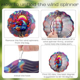 Metal Wind Spinners Outdoor - Chicken Yard Decor 3D Hanging Wind Spinner 12 Inch Kinetic Spinning Art Ornaments for Patio Lawn Garden Balcony Chicken Gifts for Women Men Mom Grandma Friends