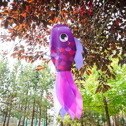 In the Breeze 5223 — 30-inch Lavender Damsel Fish — Colorful Purple Fishsock Hanging Garden Decor with Detailed Printed Graphics