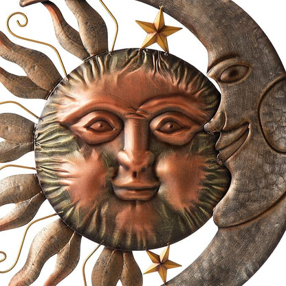Glitzhome 36.25"H Metal Sun and Moon Yard Stake, Bronze Rustic Sun and Moon Garden Stake or Antique Wall Decor