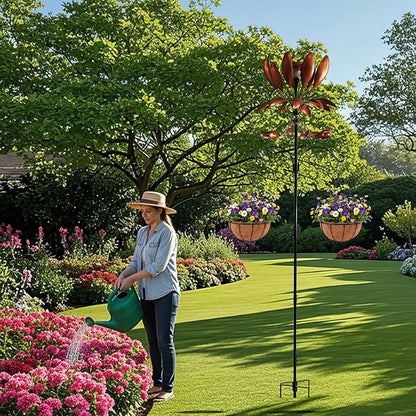 Yard Garden Wind Spinners - Large Outdoor Metal Wind Spinners with Stake, Yard Art Lawn Garden Decor Bronze-Colored Blade Rotator (25.5" W x 92.5" H)