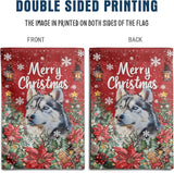 Christmas Husky Garden Flag Merry Christmas Dog Yard Flag for Outside Xmas Flags 12x18 Double Sided Red Poinsettia Garden Flags Winter Porch Decorations Outdoor