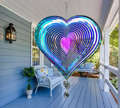 3D Stainless Steel Wind Spinners for Outdoor Yard Decor, Hanging Heart-Shaped Garden Ornaments, Reflective Metal Wind Sculptures for Patio Lawn Decorations, 3 Pack Gift Set
