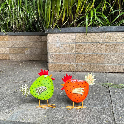 Metal Chicken Decoration Set of 2, Outdoor and Indoor Garden Sculpture for Yard Art, Backyard Patio Lawn Decor, for Family Lovers Housewarming