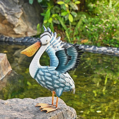 TERESA'S COLLECTIONS Pelican Outdoor Statues for Patio Decor,11.5" Metal Coastal Ocean Spread Bird Garden Statues & Sculptur for Yard Decorations Outdoor,Garden Decor for Outside Porch,Gifts for Mom
