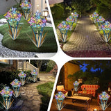 Homight Solar Metal Agave Butterfly Flower Stick Garden Sculpture - Outdoor Christmas Lights With Swaying Butterfly Sunflower - Solar Outdoor Gift (3 PCS Blue)