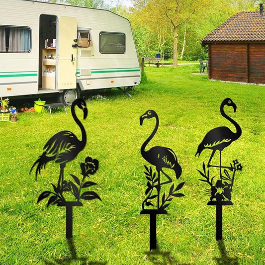Metal Garden Stake Decor, Acrylic 2D Garden Decoration, Garden Accessories for Outdoor Indoor Yard Lawn Pot Plants (3PCS-Black)