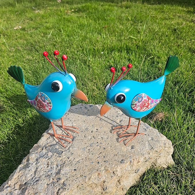 Blue Jay Garden Statue Metal Outdoor - Standing Bird Yard Art Sculpture, Lawn Ornament Decor for Patio Garden, Housewarming Birthday Gift for Her, Women
