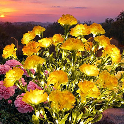 GIGALUMI Solar Lights Outdoor for Garden Decor, 4 Pack Solar Flower Lights Waterproof, 2 Lighting Modes 28 Carnations for Pathway,Yard, Patio Decoration, Gardening Gifts for Women (Yellow)