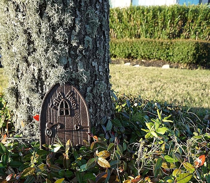 Lulu Decor 100% Cast Iron Miniature Fairy Door + 2 Windows with Glow in Dark Paint, Garden Ornament for Bottom of Trees (5-Inch)