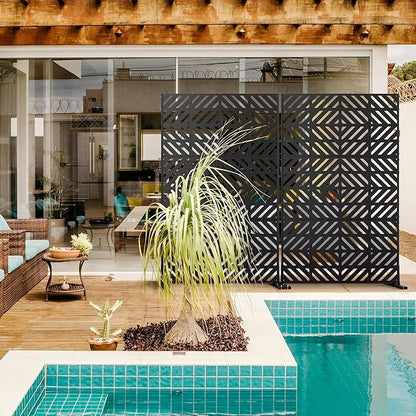 Metal Privacy Screen for Outdoor 6FT Fence Privacy Screens, 72" H x 44" W Decorative Privacy Panels with Stand, Balcony Screens for Outside Indoor Room Divider
