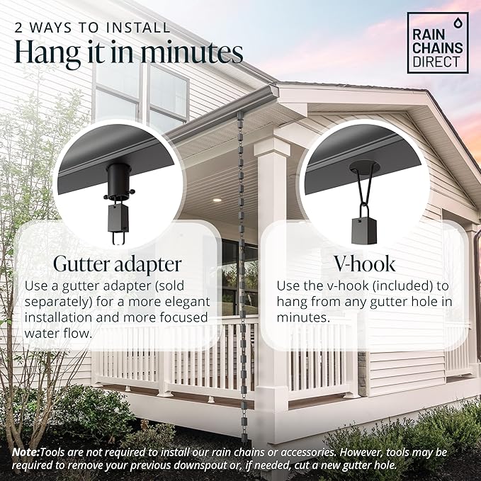 Rain Chains Direct - Square Link Rain Chain - 8.5 FT - Durable Black Powder-Coated Aluminum - Premium Rain Chains for Gutters