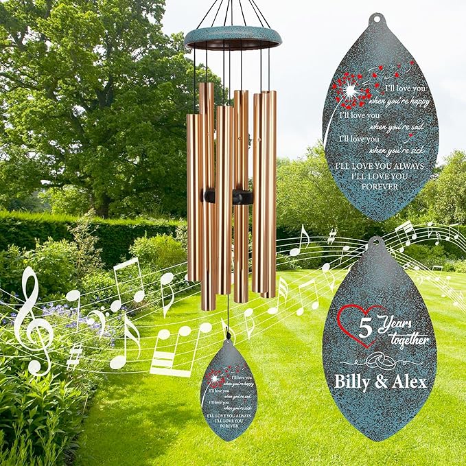 Personalized 20th Anniversary Wind Chimes, Custom for Wife Husband, Deep Tone Wind Chimes Happy Wedding Memory Day, 20th 50th Memory Day Gifts(Produced in USA)