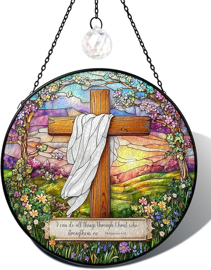 Christian Stained Glass Window Hanging Sun Catcher, Religious Faith for Mom or Grandma, Church Window Decor