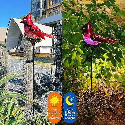 Cardinal Garden Stakes Solar Birds Lights Decorations Outdoor Waterproof, Decorative Solar Fence Pathway Lights Outdoor Garden, Cardinal Outside Patio Backyard Valentine's Day Decor