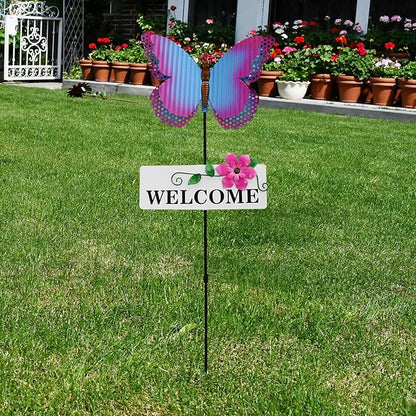 Garden Decor Metal Welcome Yard Stakes Spring Lawn Art Patio Decorative Plant Stake for Flower Pot Pathway Porch Backyard Indoor Outdoor Decoration (Butterfly)