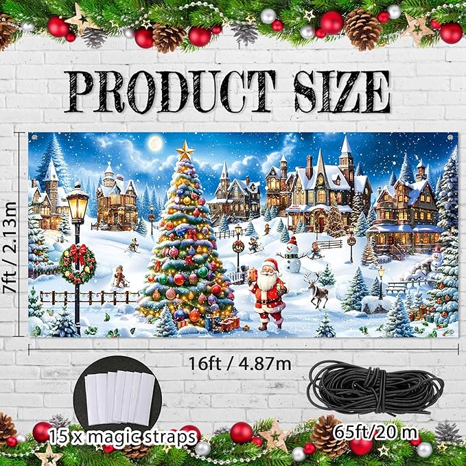 Panelee Christmas Garage Door Decoration 7x16ft Large Christmas Village Garage Door Banner Xmas North Pole Hanging Banner Decoration for Home Yard Xmas Theme Party Outdoor Wall Decor (North Pole)