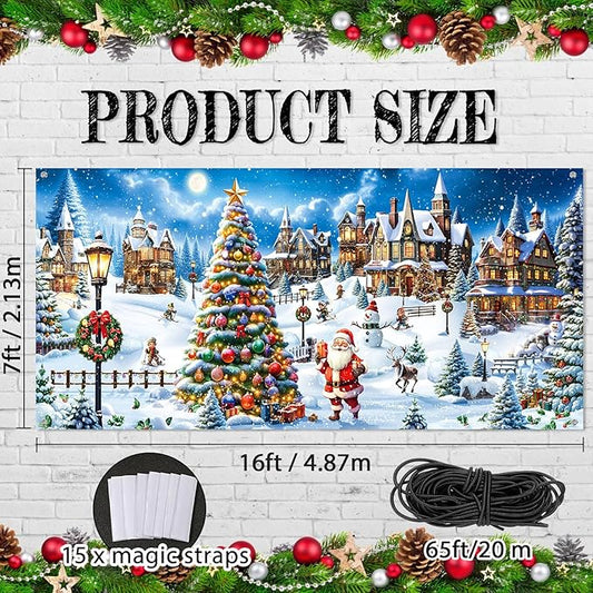 Panelee Christmas Garage Door Decoration 7x16ft Large Christmas Village Garage Door Banner Xmas North Pole Hanging Banner Decoration for Home Yard Xmas Theme Party Outdoor Wall Decor (North Pole)