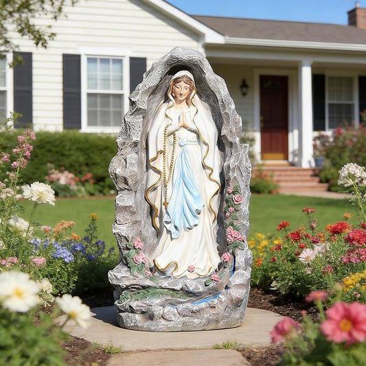 EROMMY Our Lady of Lourdes Statue 17.3 Inch Virgin Mary Grotto Figurine Catholic Praying Sculpture for Garden Home Patio Religious Decor