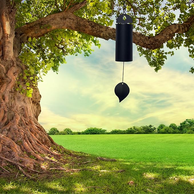 Wind Chimes for Outside Deep Tone, Large Metal Cylinder Memorial Wind Chimes Outdoor - Serenity Bell with Deep Resonance Outdoor Decor for Garden Patio Yard Porch - Black