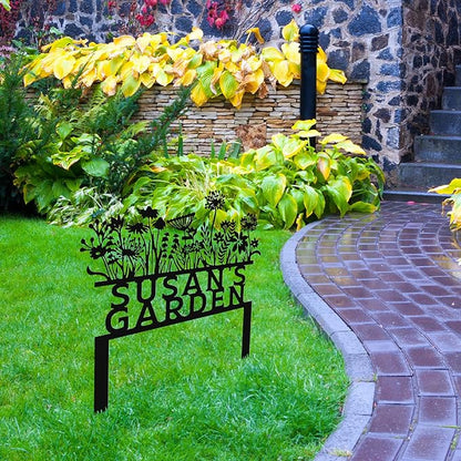 Personalized Flowers Garden Sign with Stakes, Custom Flowers Metal Garden Decor, Sign for Flower Beds, Metal Yard Art, Gift for Grandmother, Gift for Mom, Patio Garden Decorations, Housewarming Gift