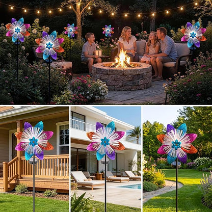 Solar Wind Spinners Outdoor, Metal Wind Sculptures & Kinetic Spinners with Optical Fiber, Garden Spinner Windmills for Yard Decor, Patio Backyard Lawn Decorations, Gifts for Family Friends